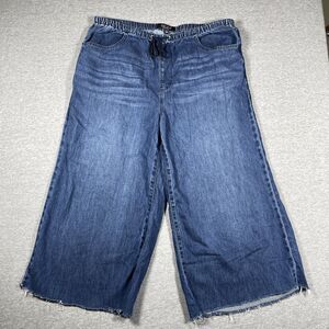 Judy Blue Jeans Womens 18W Blue Wide-Leg Relaxed Crop Fringe Baggy Y2K